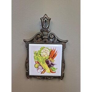 Vintage Cast Iron Kitchen Tile Wall Decor Vegetables Farmhouse Bronze